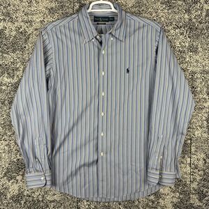Ralph Lauren‎ Long Sleeve Button Up Shirt Mens XL Custom Fit Striped Blue Pony